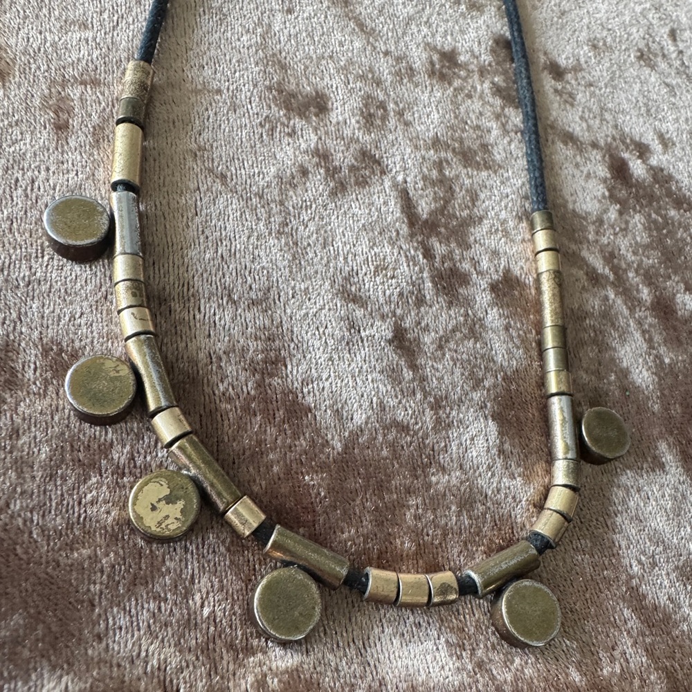 Vintage J. Crew Solid Metal And Gold/Brass Plated Necklace with Rustic Design